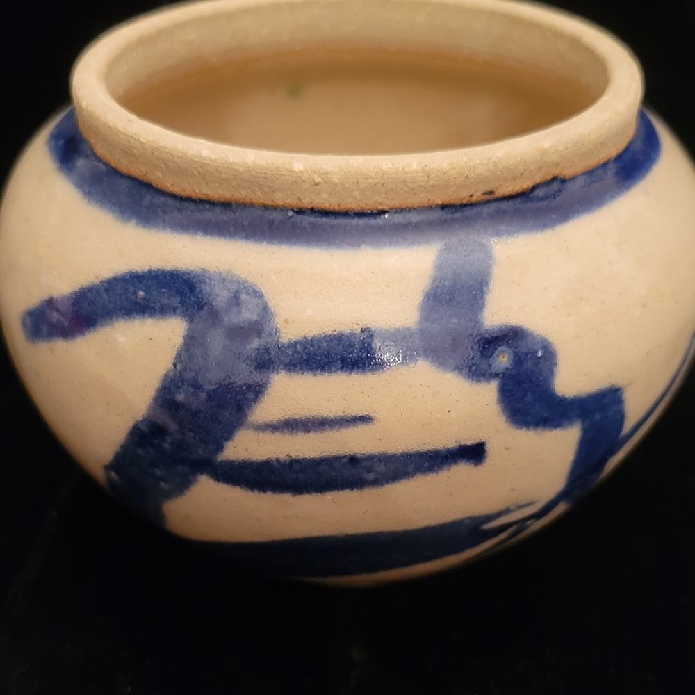 Pottery Ginger Jar with lid. Salt-glaze gray and blue Asian design. - Picture 2 of 7